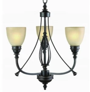Hampton Bay 3-Light Bronze Chandelier with Tea Stained Glass Shades, Free Ship! - Picture 1 of 9