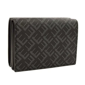 DUNHILL Mens Black Gray SIGNATURE LOGO Leather Canvas Trifold Wallet Italy NEW - Picture 1 of 5