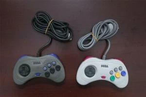 Sega Saturn white + gray controllers v-good Japan SS official gamepad US Seller - Picture 1 of 2