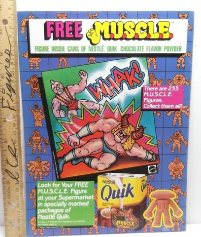 Vintage M.U.S.C.L.E. nestle quick mini figure AD,Matchbox,monster pocket,muscle Cover