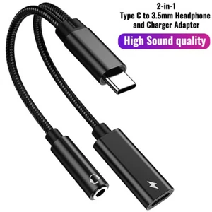 2 in 1 Type-C USB C to 3.5mm AUX Audio Headphone Jack Adapter Charger Cable -- - Zdjęcie 1 z 9
