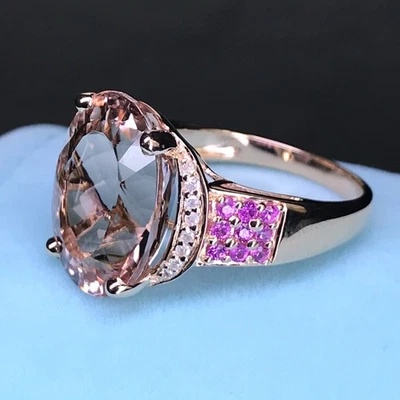 Enorme anillo de morganita, topacio rosa y diamantes de oro rosa de 14K Foto 1 de 4