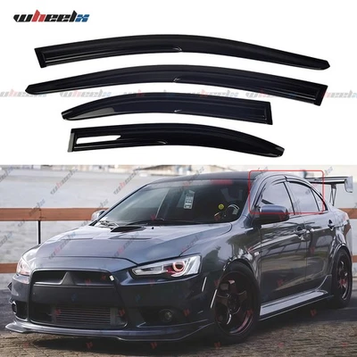 For 2008-2017 Mitsubishi Lancer EVO X JDM Mugen Style Window Visors Rain Guards - Image 1 of 4