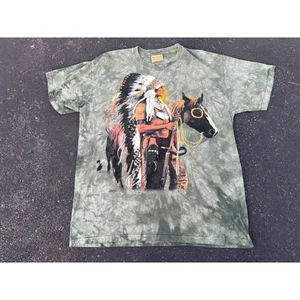 Vintage 90s The Mountain Native American Chief Horse Tie Dye T-Shirt XL - Picture 1 of 7