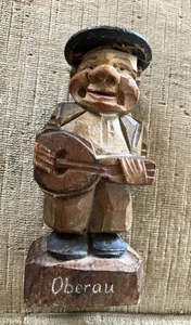 "Estatuilla de músico de madera tallada a mano alemana de colección hombre 3,5"" Oberau" - Imagen 1 de 7