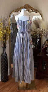 Badgley Mischka Collection striped Maxi Gown Dress Sz 4 with floral embroidery - Picture 1 of 10