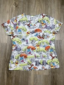 Disney Scrub Top Sz.Small Yellow Winnie The Pooh Tigger Shirt Treehouse Medical - Picture 1 of 6