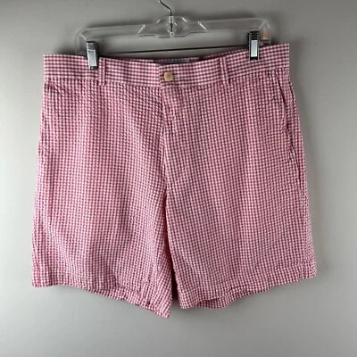 Southern Tide Shorts Skipjack Pink Gingham Seersucker Pink/White Men 35 Preppy - Image 1 of 4