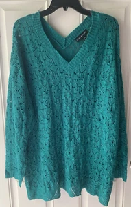 Lane Bryant leichter türkisfarbener Pullover V-Ausschnitt Langarm Gr. 22/24 neu - Bild 1 von 2