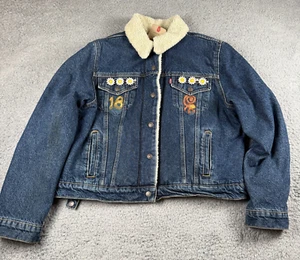 Levi’s Women’s Embroidered Sherpa Trucker Jacket Custom Vintage Snap Button XL - Picture 1 of 9