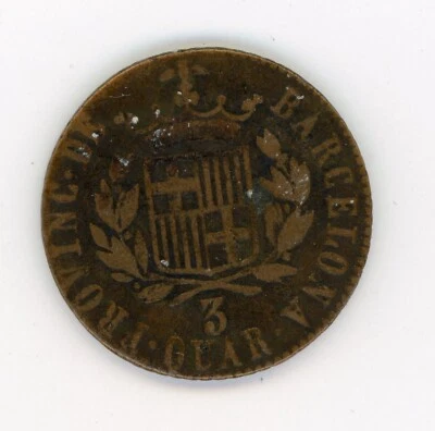 España - España FERNANDO V II 1823 3 3 Cuartos Cataluña Barcelona Como Nuevo KM 80 VF- Foto 1 de 2