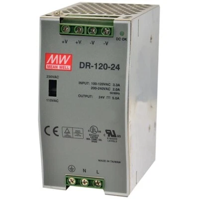 Fuente de alimentación DR-120-24 Mean Well 5A 24VDC serie DR --SA Foto 1 de 2