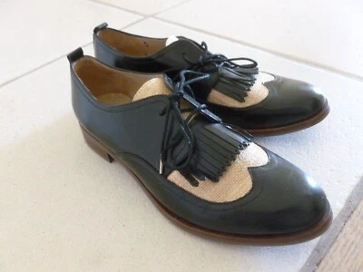 ETAT QUASI NEUF DERBY MARQUE BOCAGE CUIR NOIR SURPIQUE LANGUETTE T. 38 - Photo 1/4