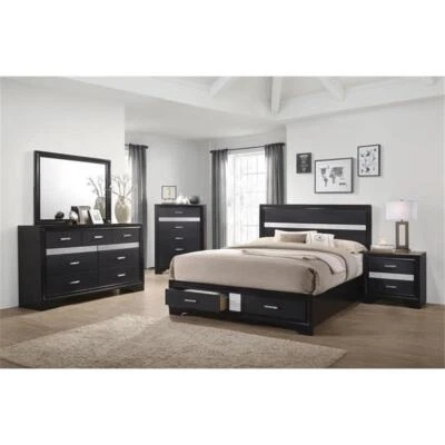 Cama de almacenamiento de madera Maklaine Modern California King con 2 cajones en negro Foto 1 de 4