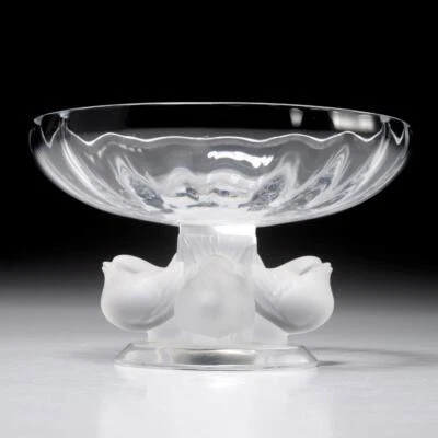 Lalique Nogent Cristal Francia Pájaros Gorrión Caramelo Pie Pedestal Plato Cuenco 5.5" Foto 1 de 4