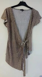 Ladies Multicoloured Brown & Cream Print Wrap Blouse Top Size 10 by Tu.Chuzy? - Picture 1 of 3