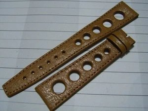 VINTAGE NOS GENT'S TISSOT RACING 19X14 MM HAVANA LEATHER BAND STRAP *4698 - Picture 1 of 2