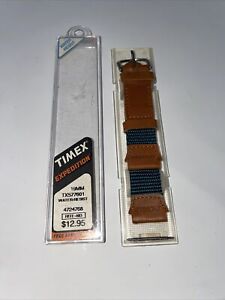 BRAND NEW OLD STOCK Timex Watch Band 19mm Green Canvas Brown Leather TX577601