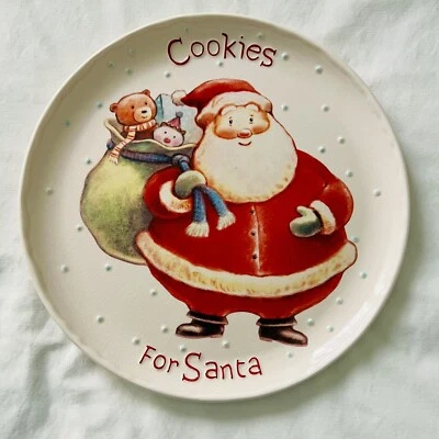 HALLMARK Cookies for Santa Christmas Plate 9” Collectible Santa With Bag Of Toys - Image 1 of 4