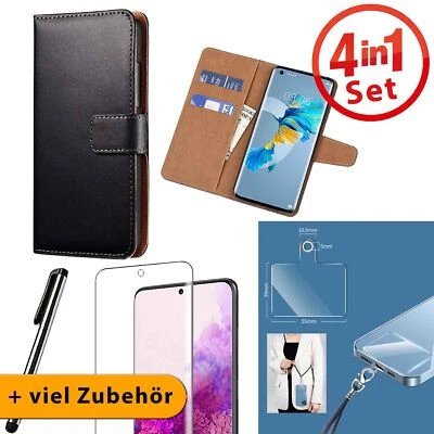 Handy Tasche Schutz Hülle + Glasfolie Flip Case Book Cover Hülle Kartenfach - Bild 1 von 4