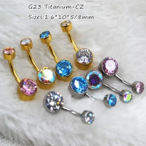 10pcs G23 Titanium Round CZ Navel Belly Bars Button Barbells Body Piercing New - Picture 1 of 4