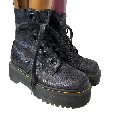 Dr Martens platform boots Molly Iridescent Crackle US women 5 blue black leather - Image 1 of 4