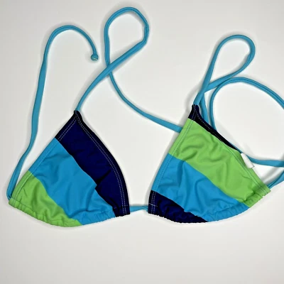 Top de bikini Old Navy para mujer talla XS azul y verde a rayas Foto 1 de 4