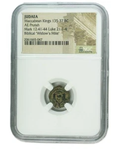 Rare Maccabean Biblical Widow's Mite Prutah (135-37 BCE) - NGC Certified - Picture 1 of 3