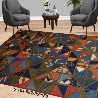 Modern Floor Carpet Mat Rug Handmade Persian Kilim Patchwork Rug Area 5-104 - Image 1 of 4