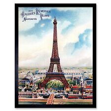 Travel Advert Paris Eiffel Tower Galeries Remoises 12X16 Inch Framed Art Print