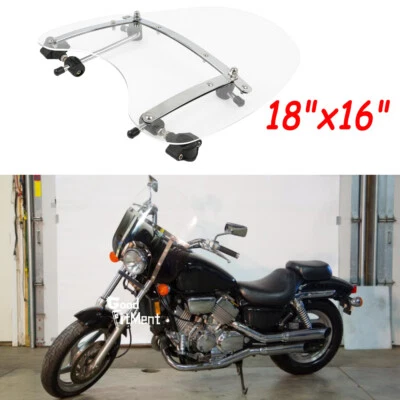 For Honda Magna 750 Clear Large 18"x16" Windscreen Windshield 1" 7/8" Handlebars - Image 1 of 4