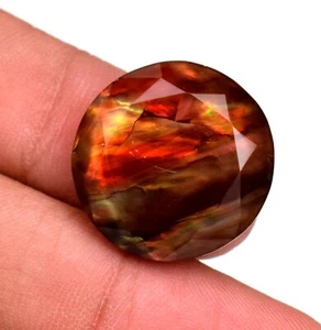 Natural Ammolite Gemstone Red Blue Faceted Round Cut Huge 18.40 Ct TREATED - Picture 1 of 5