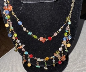 VTG 2 Strand Premier Designs Bronze Glass Stones Necklace Multicolor 18 Inch - Picture 1 of 4