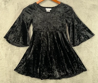 Bonnie Jeans Girls Size 10 Black Velvet Dress Flare Sleeve Pleated Flare - Image 1 of 4