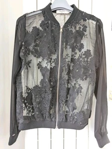 Daphnea Paris Lace Semi Sheer Black Bomber Jacket Zip Up Sz M Medium - Picture 1 of 5