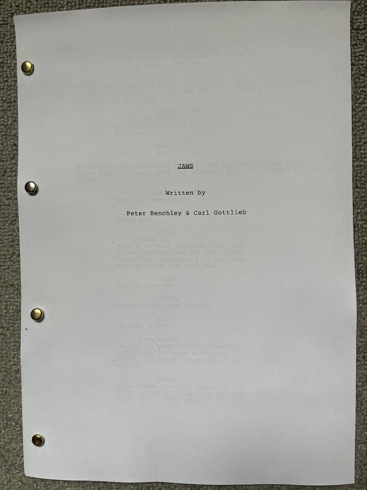Jaws Film Script. Richard Dreyfuss, Roy Scheider, Robert Shaw. - Image 1 of 2