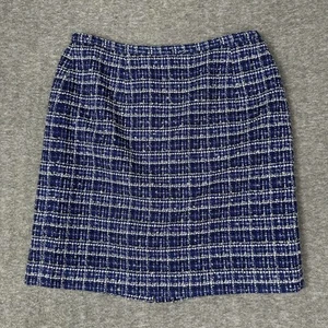 Karen Scott Plaid Skirt Women's 16 Blue Textured Lined Slit Straight Workwear  - Picture 1 of 11