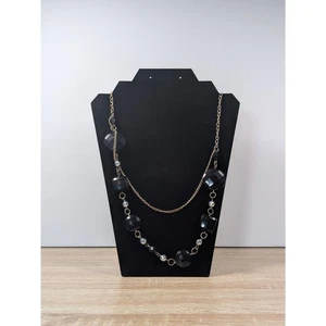 Schwarze facettierte Perlenkette 37 Zoll - lange Lagenlook Kette Statement Schmuck - Bild 1 von 1