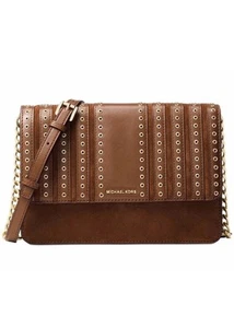 NWT MICHAEL KORS BROOKLYN GROMMET CROSSBODY SUEDE/LEATHER Shoulder Bag Brown - Picture 1 of 5