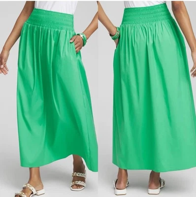Falda midi Chico's popelina cintura acanalada tiro alto verde kelly talla 3/XL/16 EE. UU. NUEVA CON ETIQUETAS Foto 1 de 4
