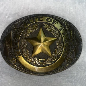 VINTAGE Texas State Seal Gürtelschnalle - Antik Messing Finish, Lone Star Design - Bild 1 von 21