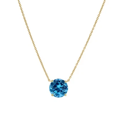 1.5 Ct Round Blue VS Lab Created Grown Floating Diamond Necklace 14K Yellow Gold - Image 1 of 3