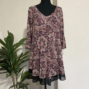 American Rag Spring Tunic 1X Boho Paisley V-neck Flowy Mini Dress 3/4 Sleeve NEW - Picture 1 of 15