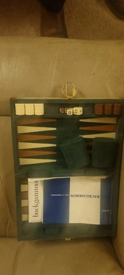 Vintage Backgammon  Travel Folding Case green cordry  - Image 1 of 2