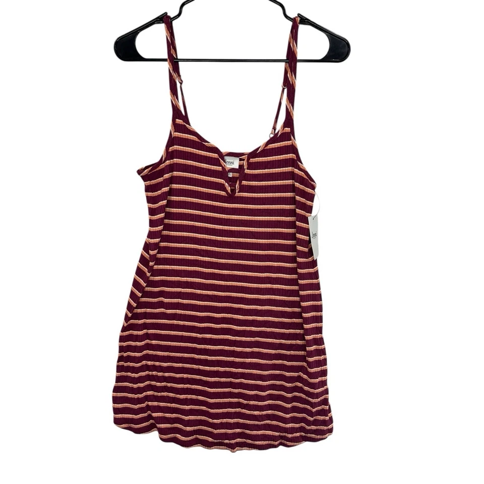 Camiseta Jenni Intimates Cami Rayas Acanalada Sin Mangas Informal Borgoña Talla S Foto 1 de 4