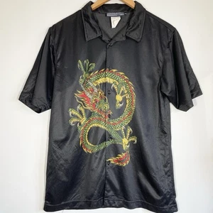 Chinese Dragon Shirt Mesh Black Streetwear Y2K Button Up Shiny Size S - Picture 1 of 7