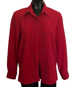 Vtg Ricki Renee Sydney Ladies Shirt/Top Sz 10-12 Scarlet Red Embroidered Floral - Picture 1 of 8