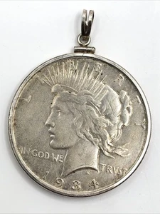 1934-D Peace Dollar Anhänger Halbschlüssel besseres Datum mit Sterling Silber Lünette - Bild 1 von 3