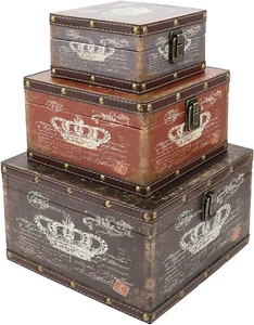 Wood Storage Box Set of 3, Vintage Decorative Nesting Boxes Wooden Treasure Stor - Picture 1 of 12
