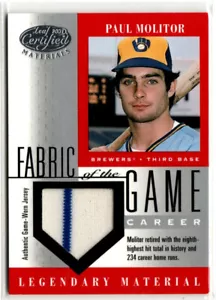 2001 zertifizierter Materialstoff des Spiels Paul Molitor TRIKOT BRAUER 52/114 - Bild 1 von 1